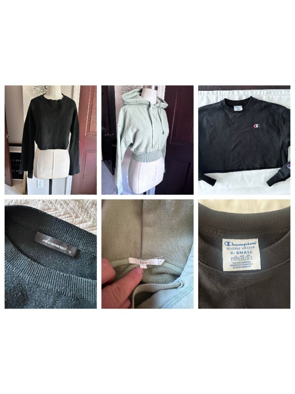 Steal of a deal. 3 cropped tops 2 hoodies and 1 bell sleeve sweater XS/S Champio